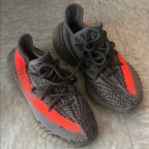Yeezy Kids Charcoal and Bright Orange Sneakers